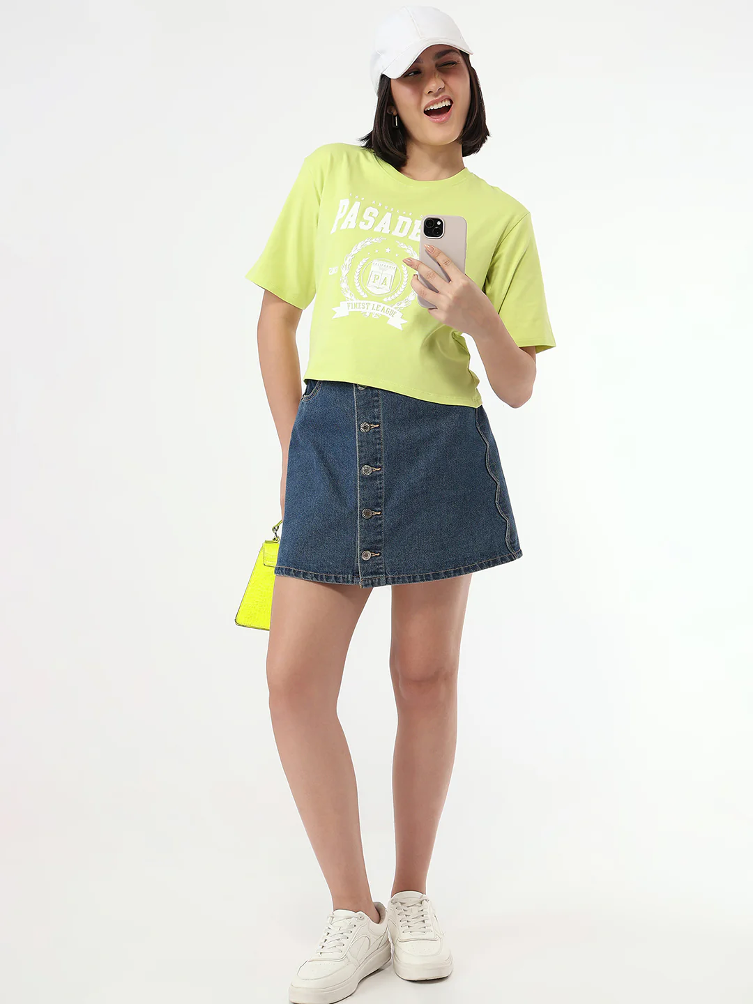 Women Lime Slim Fit Crop T-Shirt - Image 2