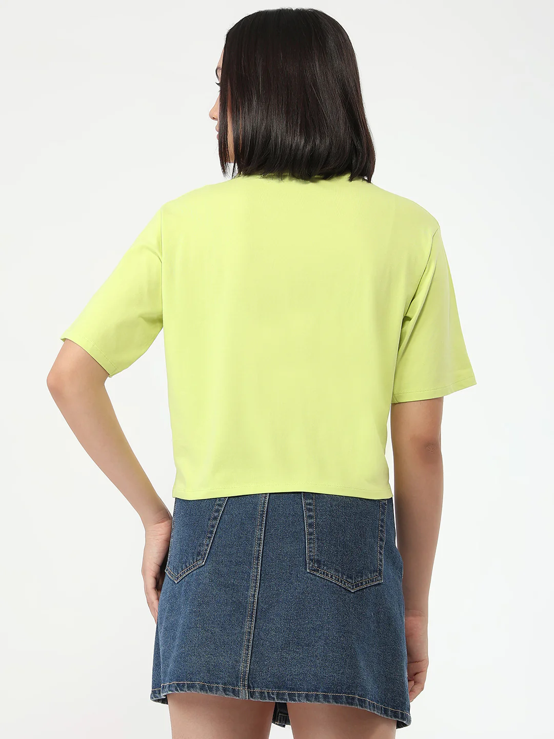Women Lime Slim Fit Crop T-Shirt - Image 3