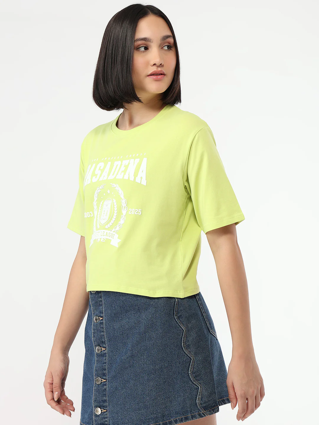 Women Lime Slim Fit Crop T-Shirt - Image 4