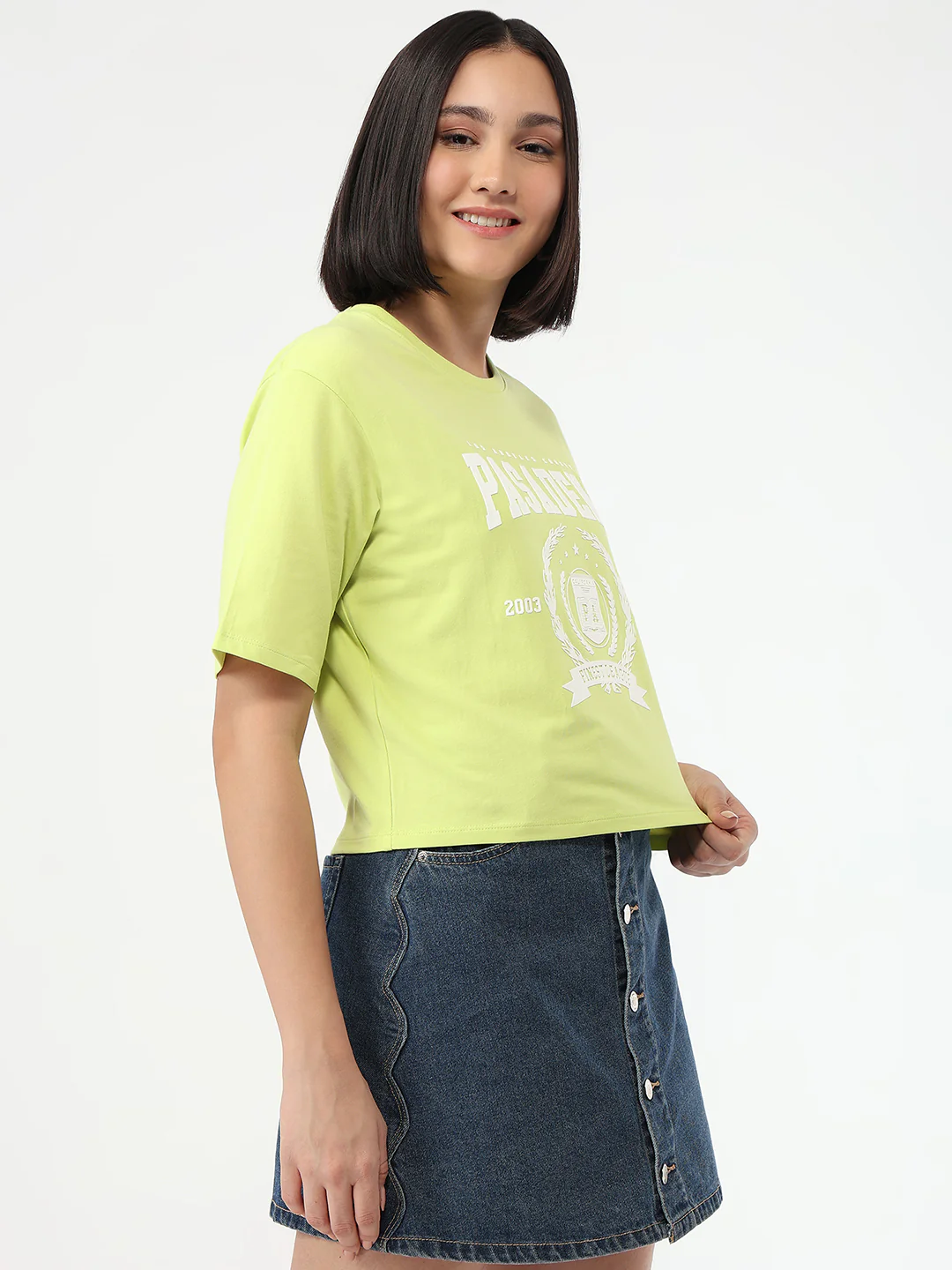 Women Lime Slim Fit Crop T-Shirt - Image 5
