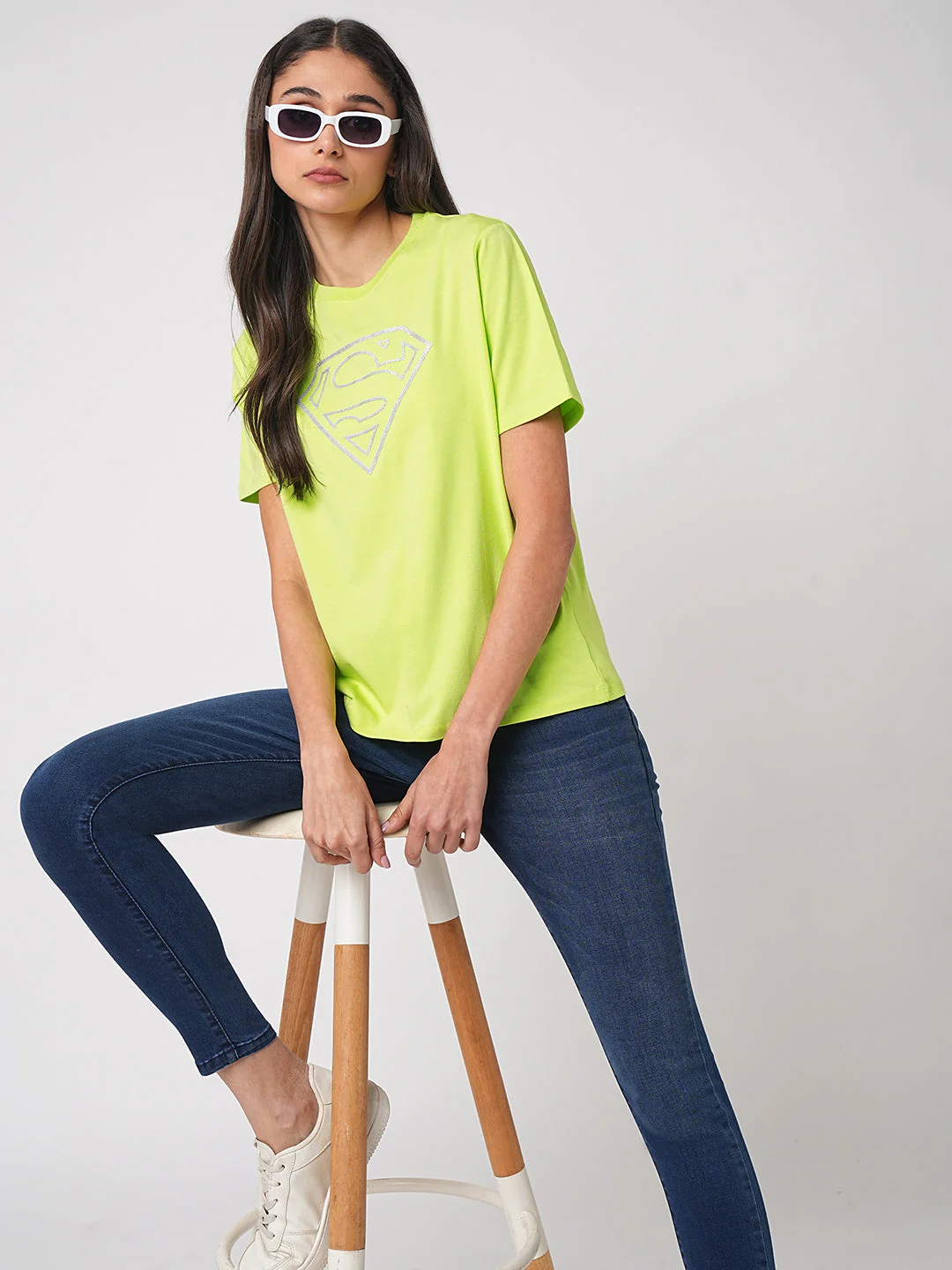 Women Lime Super Man Graphic Tees - Image 4