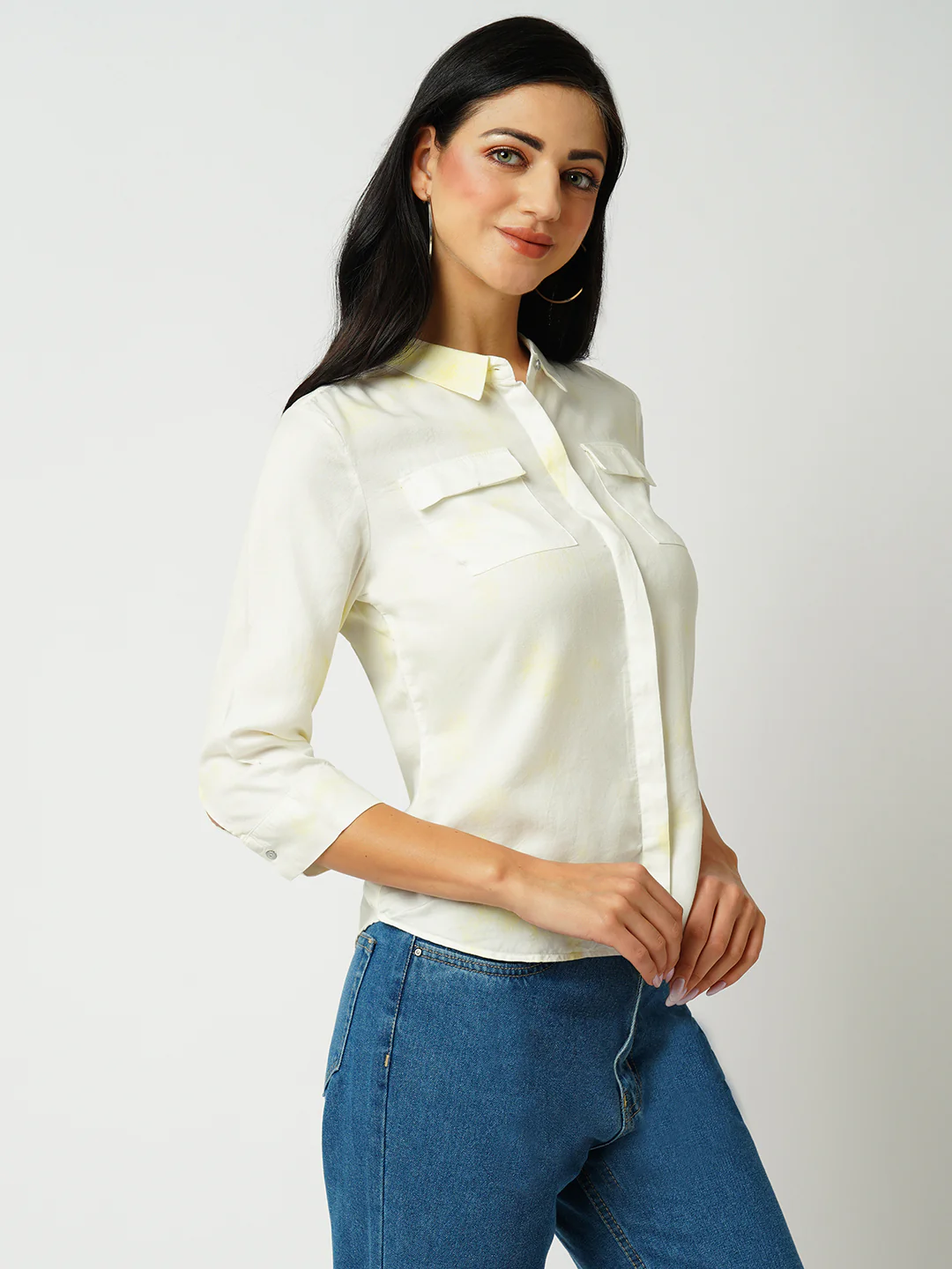Women Lime Tie-Dye Slim Shirt - Image 4