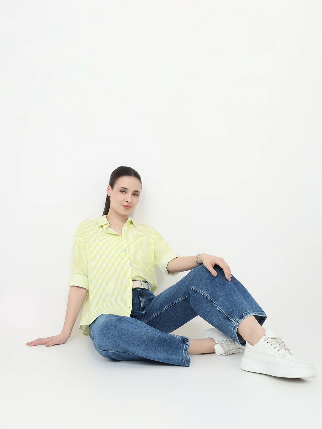 Women Lime/White Oversized Shirt