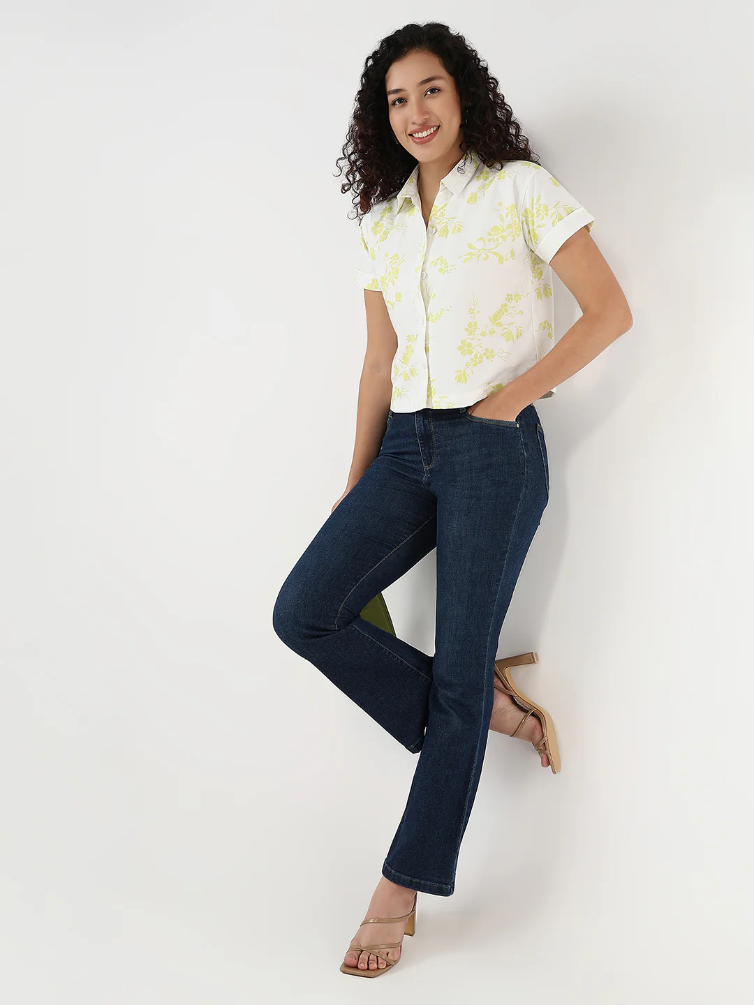 Women Lime/White Slim Crop Shirt - Image 3