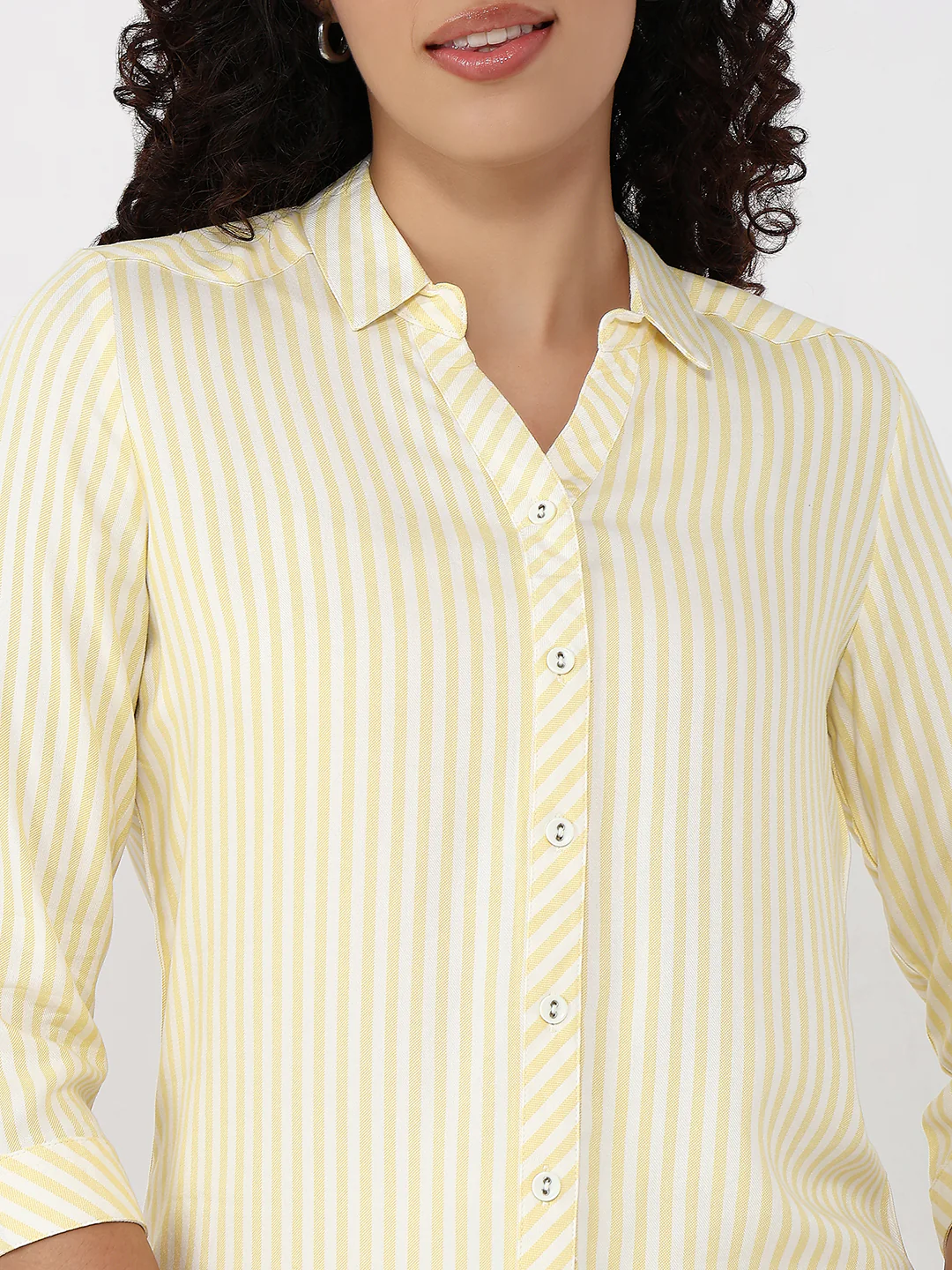 Women Lime/White Slim Fit Stripe Shirt - Image 6