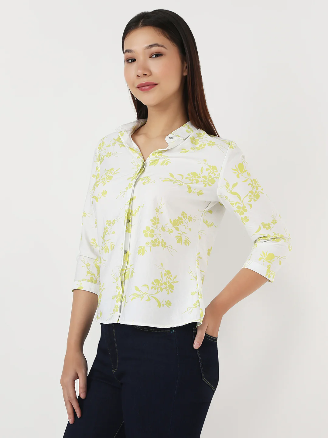 Women Lime/White Slim Shirt - Image 4