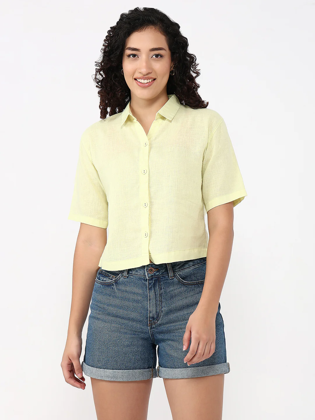 Women Luminary Green Crop Shirt - Image 2