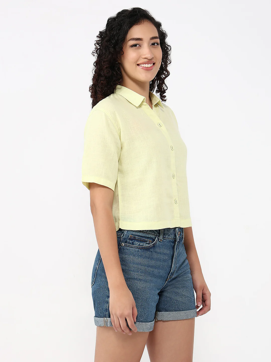 Women Luminary Green Crop Shirt - Image 4