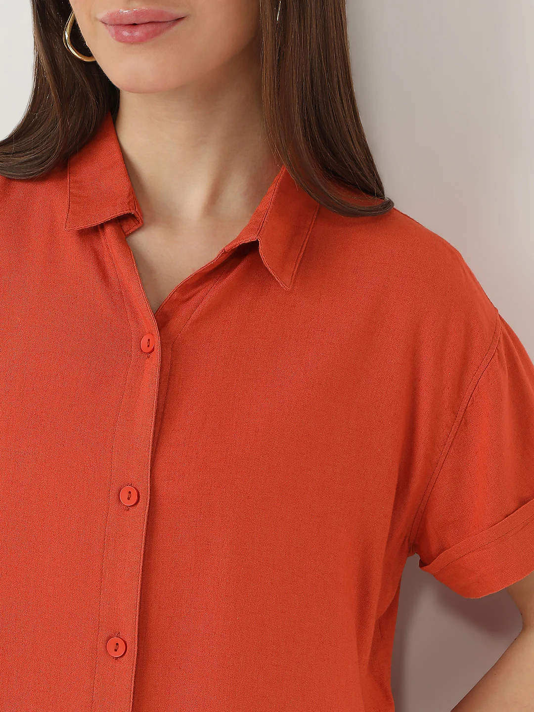Women Maple Orange Crop Shirt - Image 5