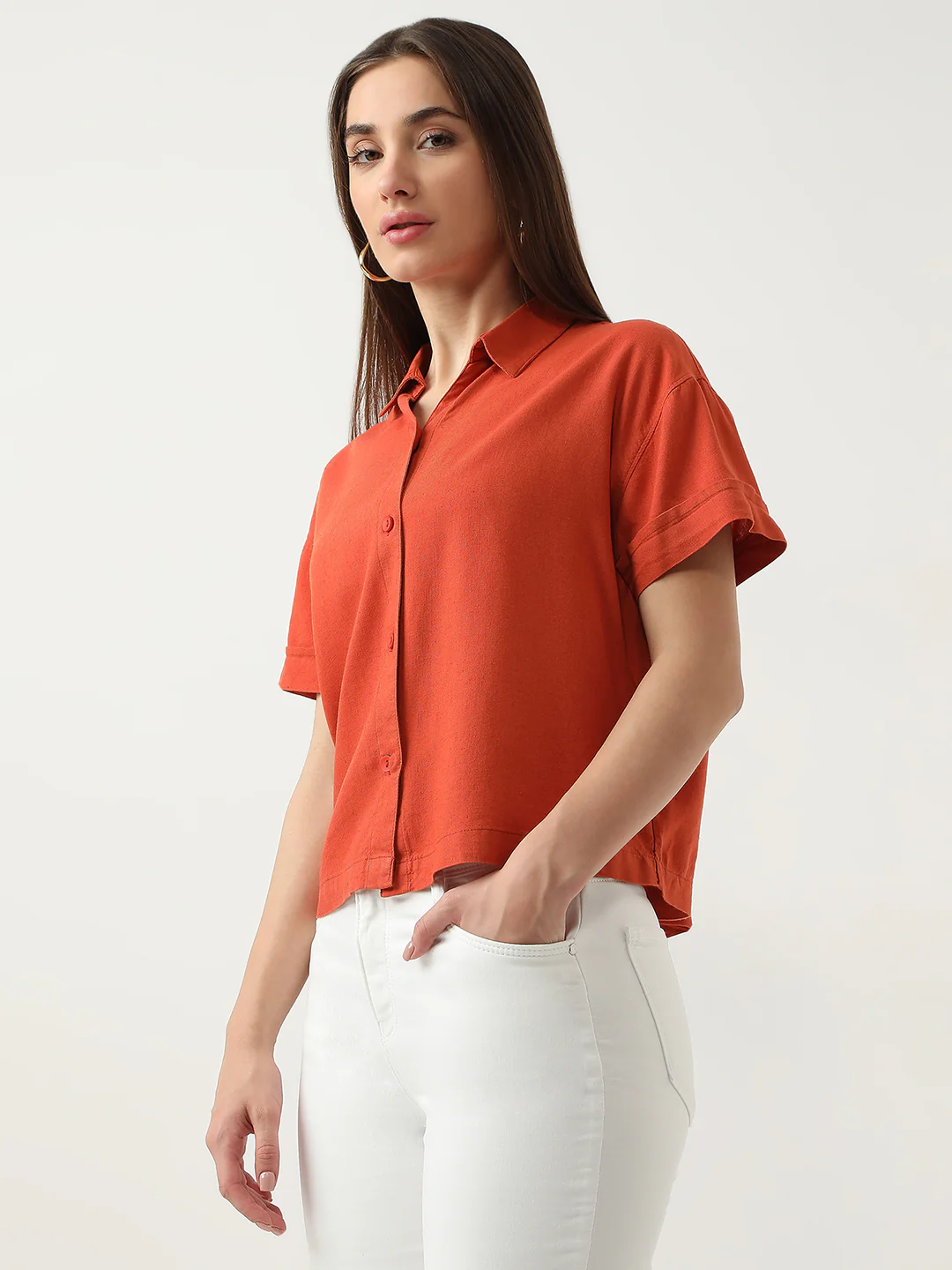 Women Maple Orange Crop Shirt - Image 6
