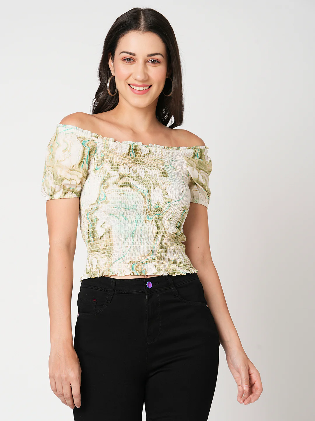 Women Marble Print Crop Top - Image 2