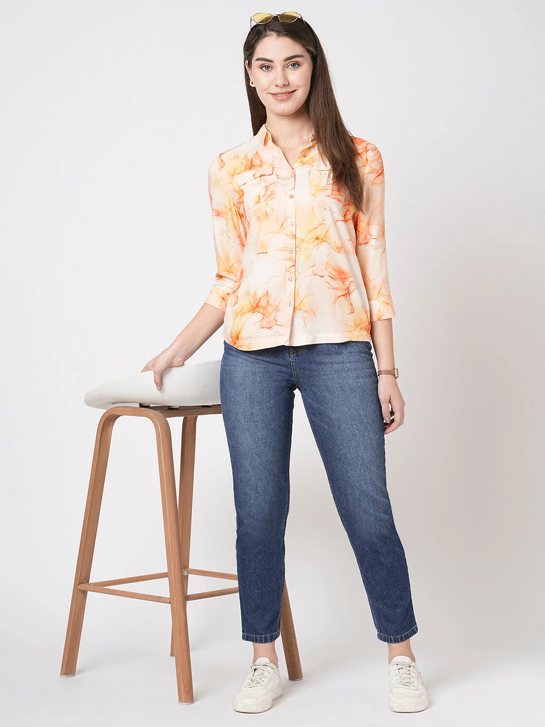 Women Marble Print Shirt - Image 4
