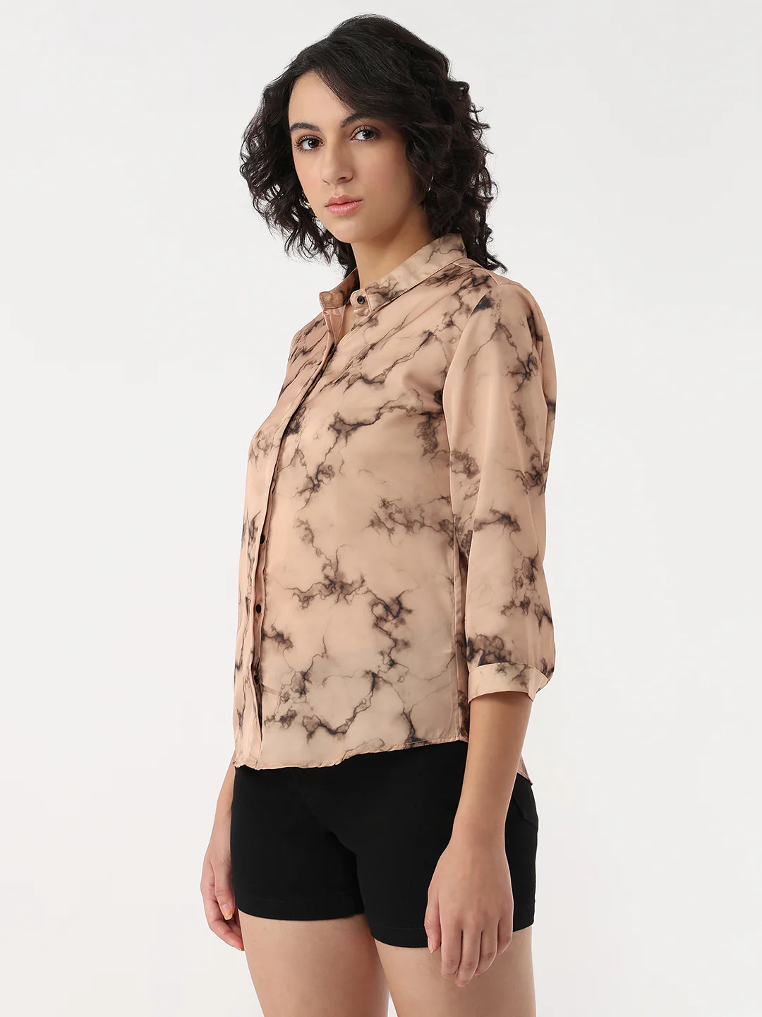 Women Marble Print Slim Shirt - Image 4