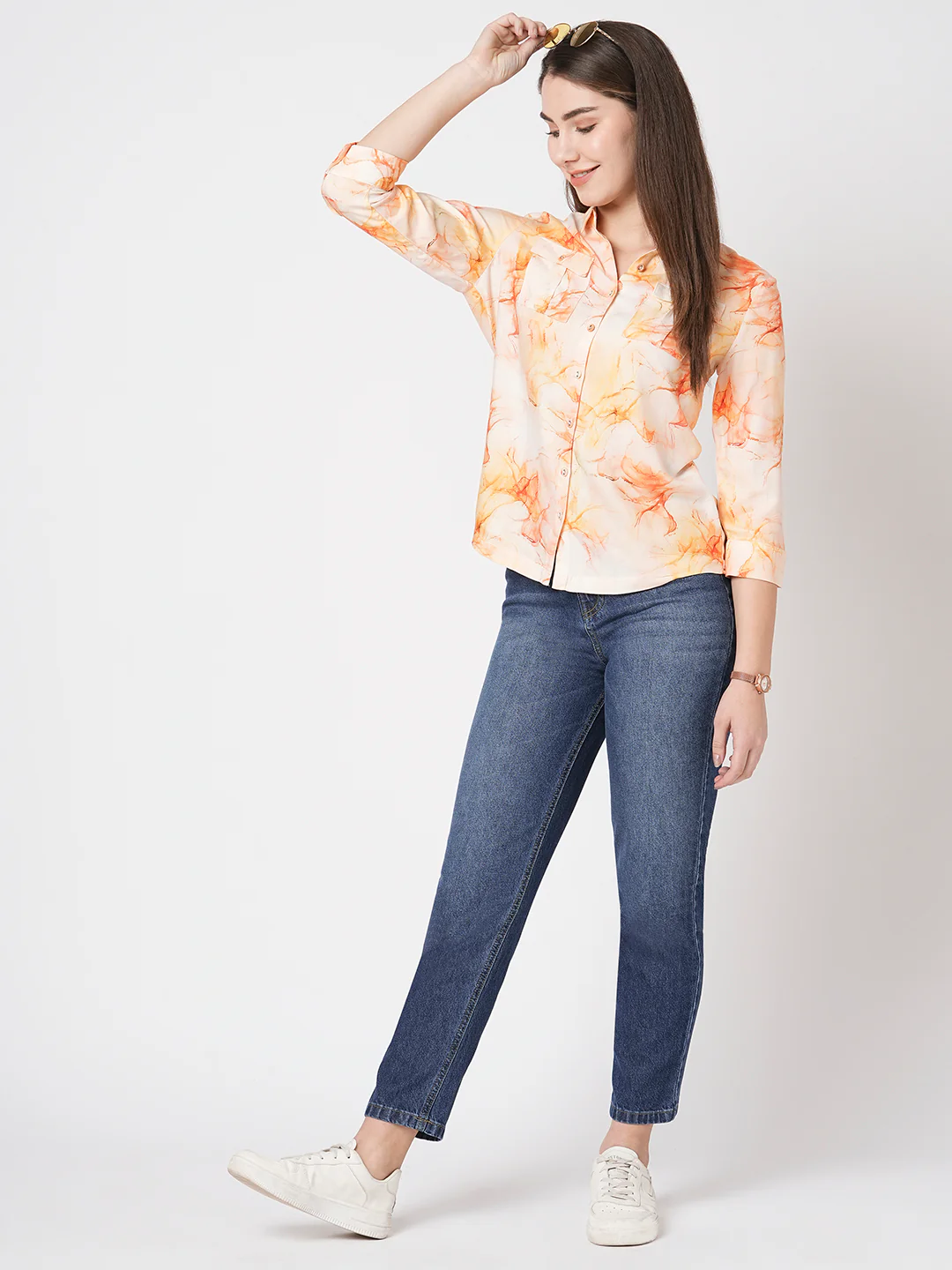 Women Marble Print Slim Shirt - Image 2
