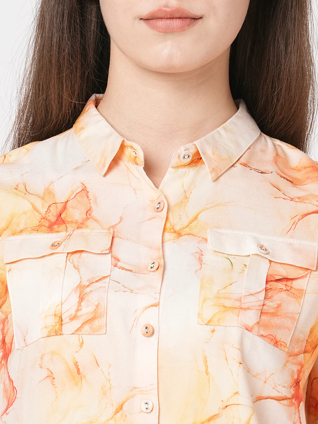 Women Marble Print Slim Shirt - Image 3