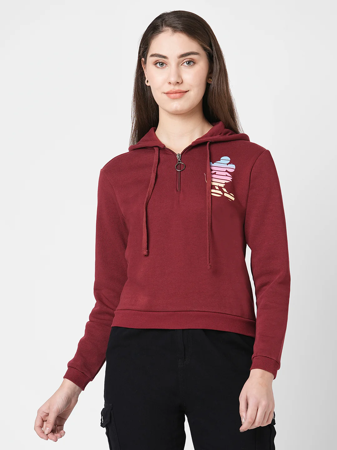 Women Maroon Hood T-Shirt - Image 2