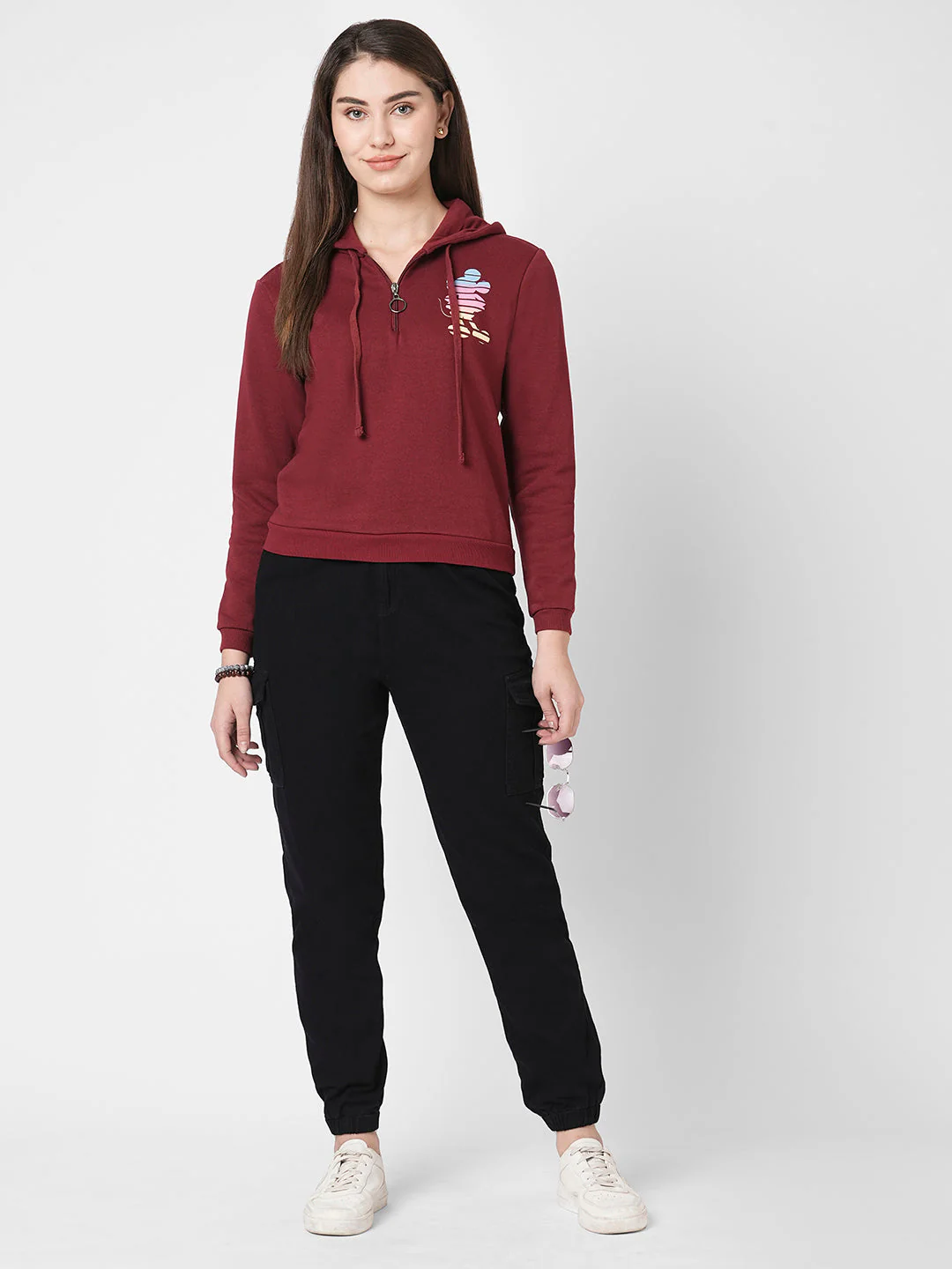 Women Maroon Printed Sweatshirt - Image 4