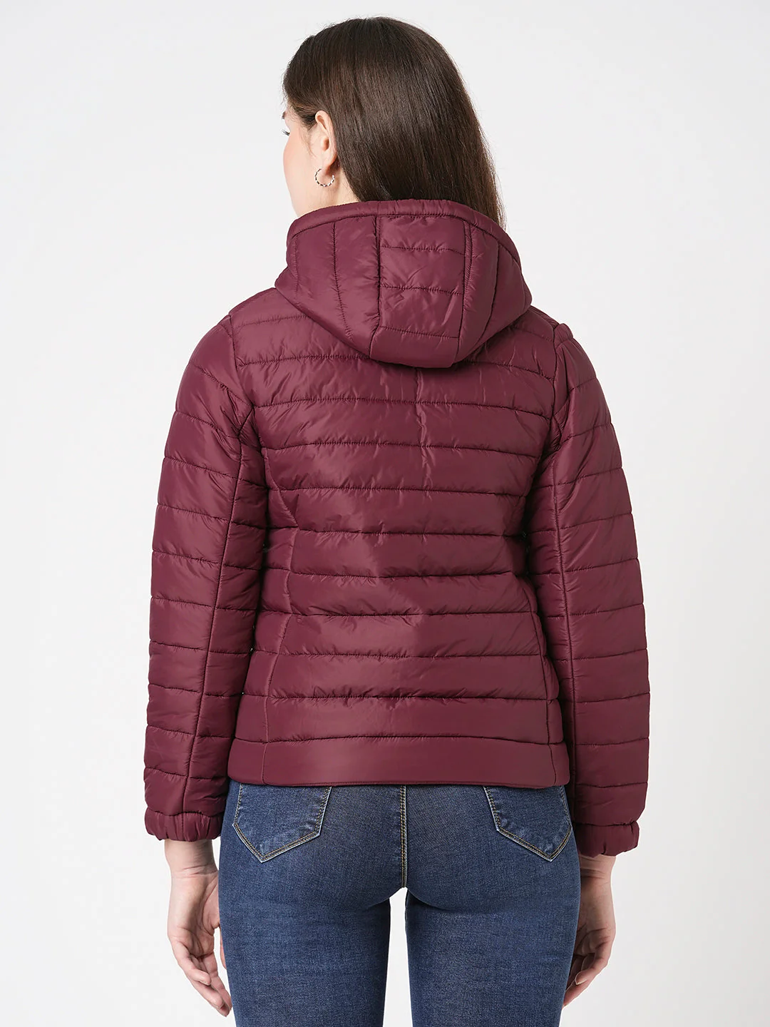 Women Maroon Puffer Jacket - Image 3