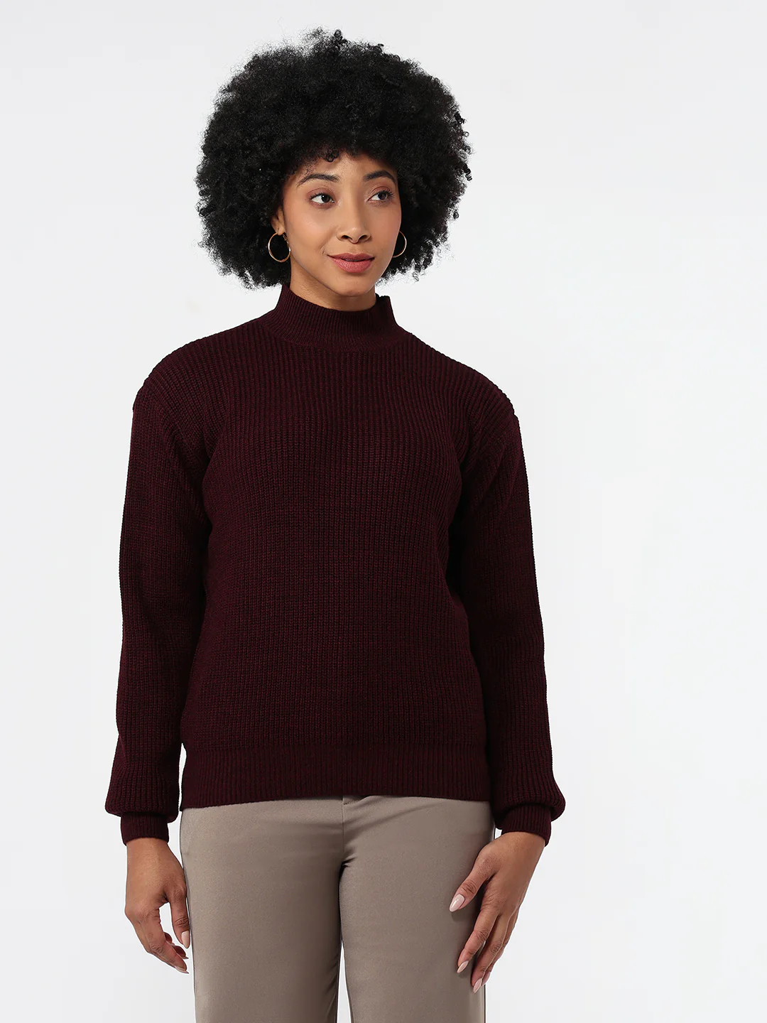 Women Maroon Slim Fit Sweater - Image 2