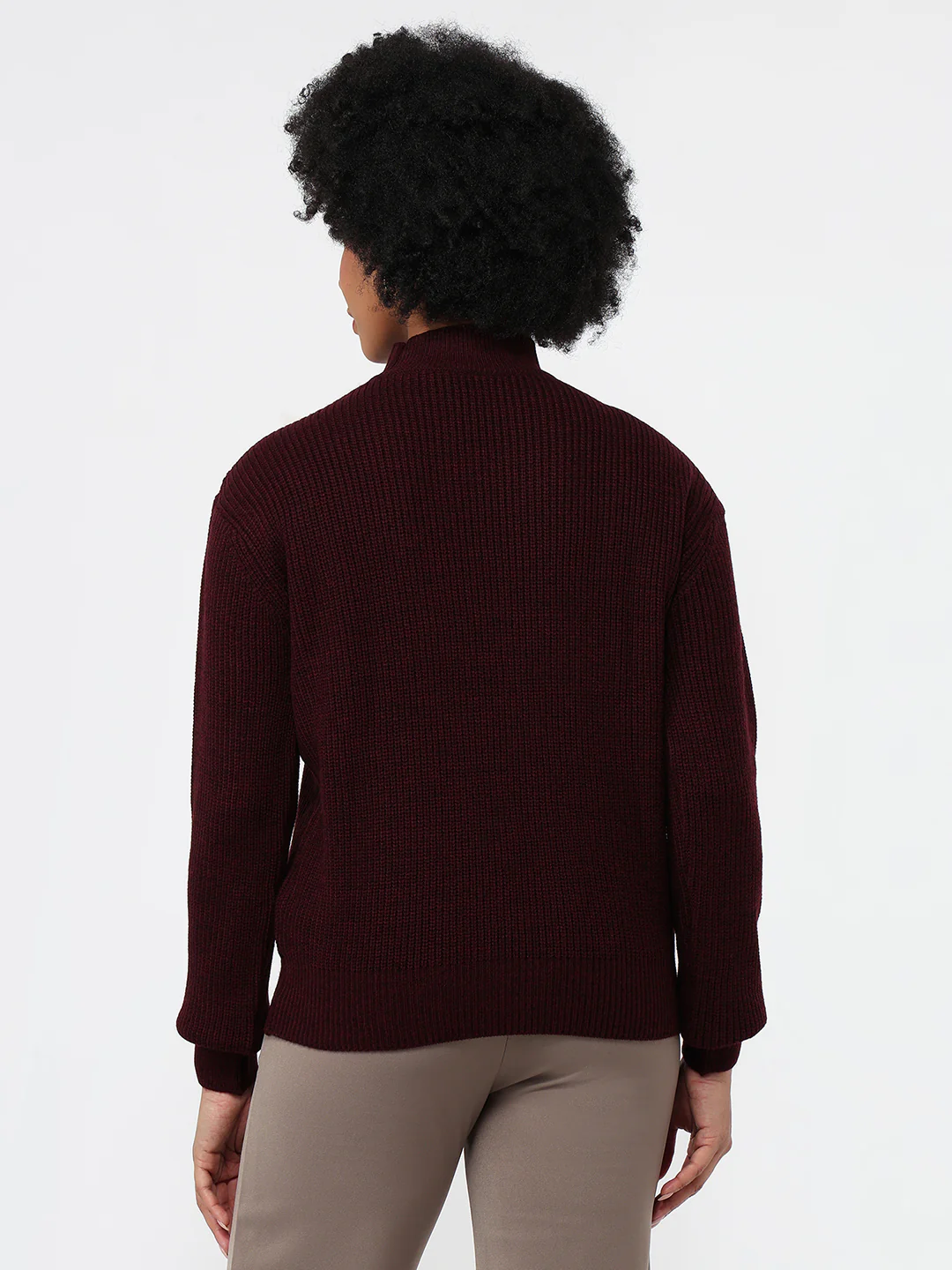 Women Maroon Slim Fit Sweater - Image 3