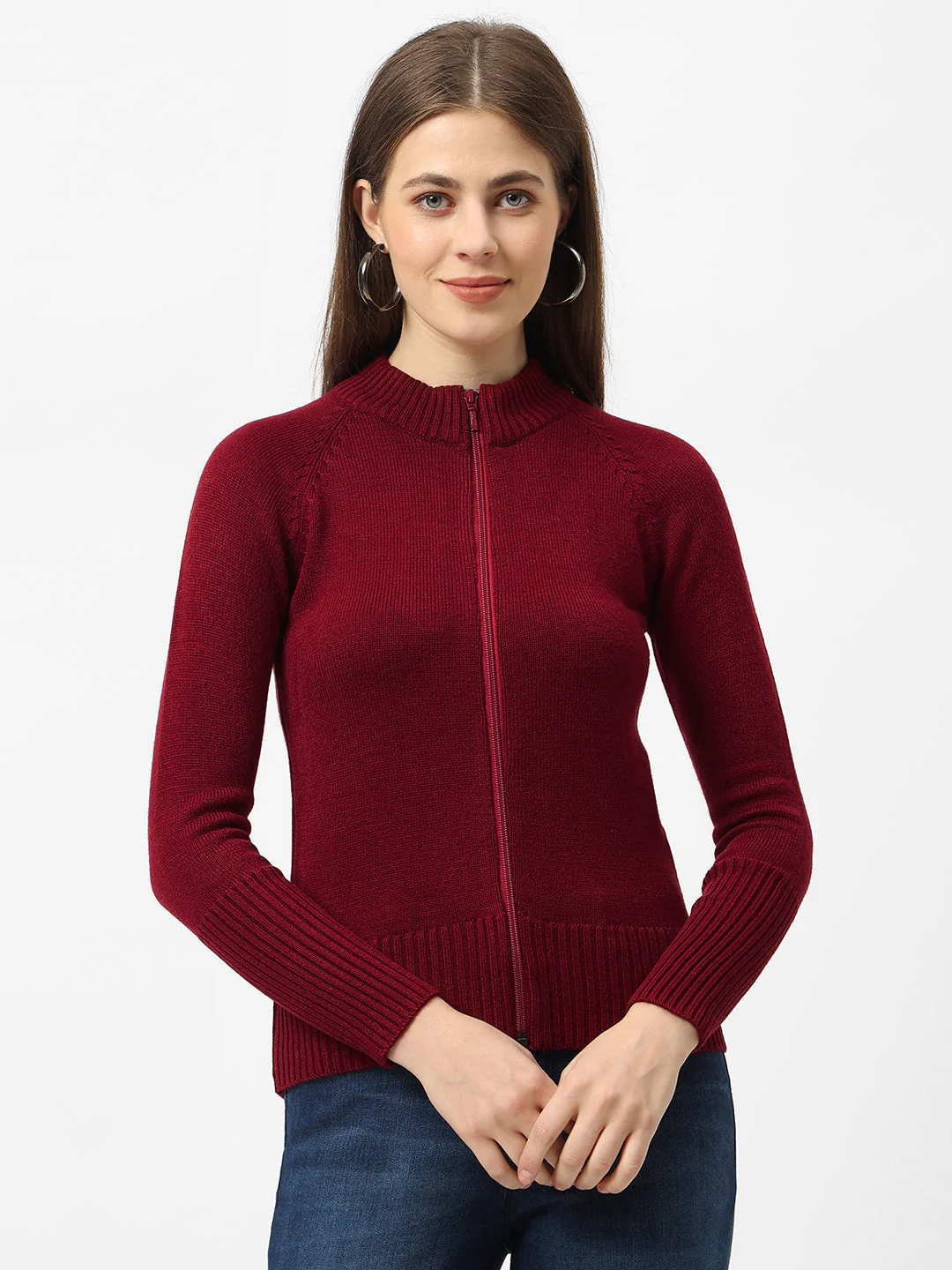 Women Maroon Slim Fit Sweater - Image 2
