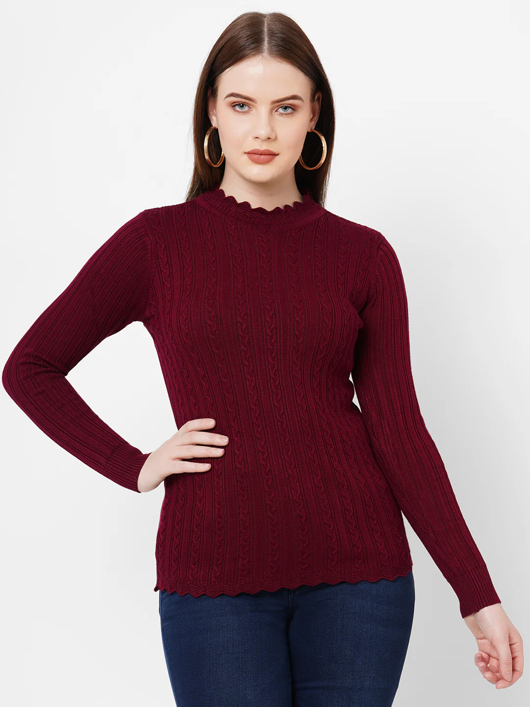 Women Maroon Slim Fit Sweater - Image 2