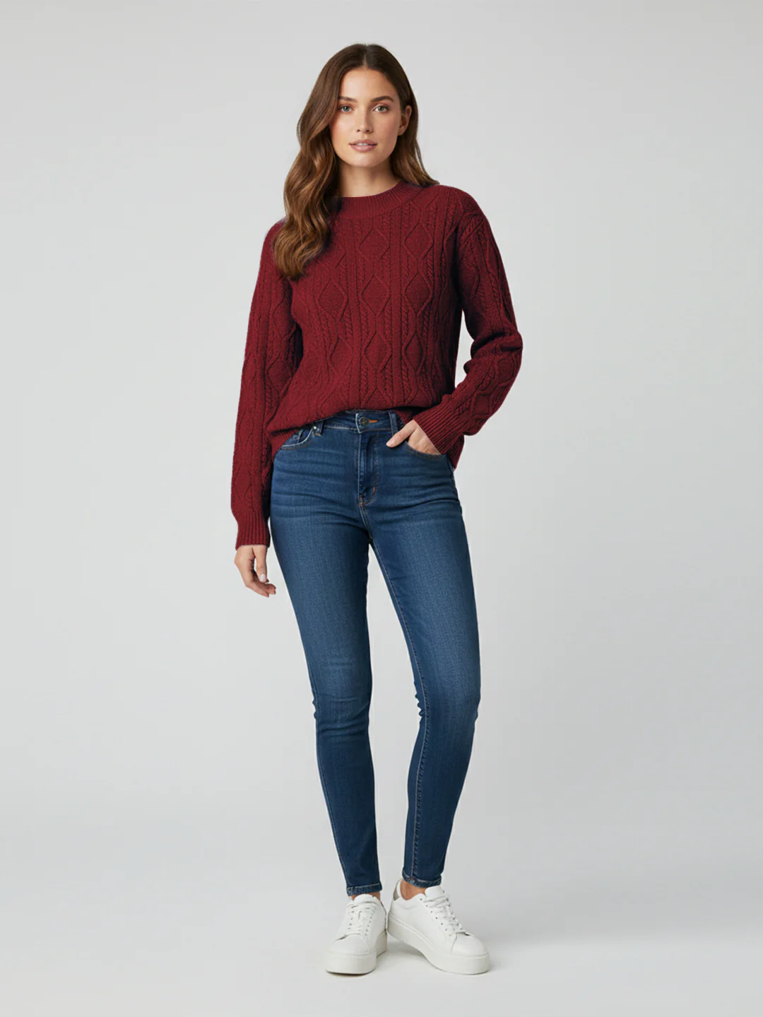 Women Maroon Slim Fit Sweater