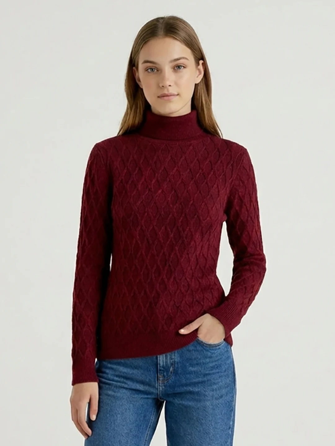 Women Maroon Slim Fit Sweater - Image 2