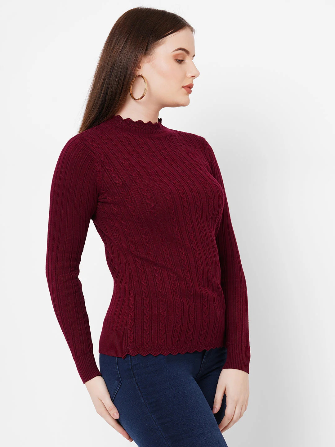 Women Maroon Solid Sweaters - Image 4