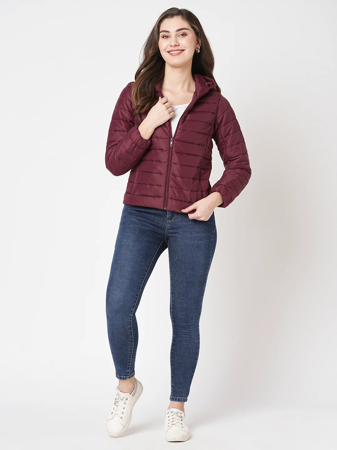 Women Maroon Winter Jacket - Image 4