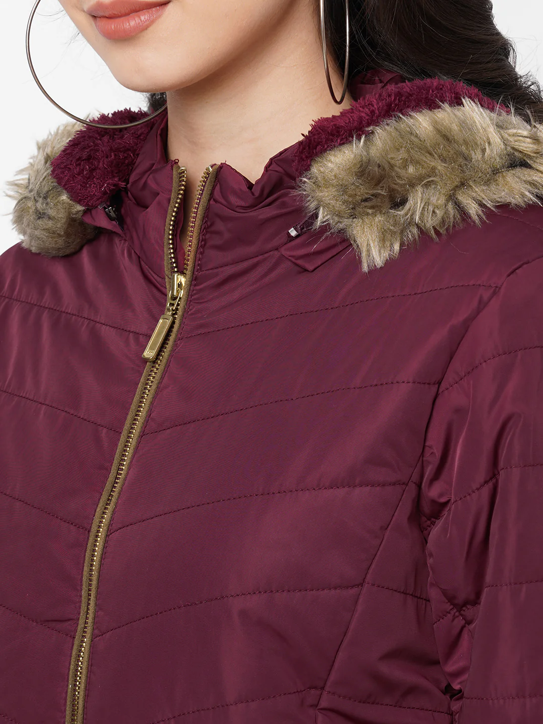 Women Maroon Winter Jacket - Image 4