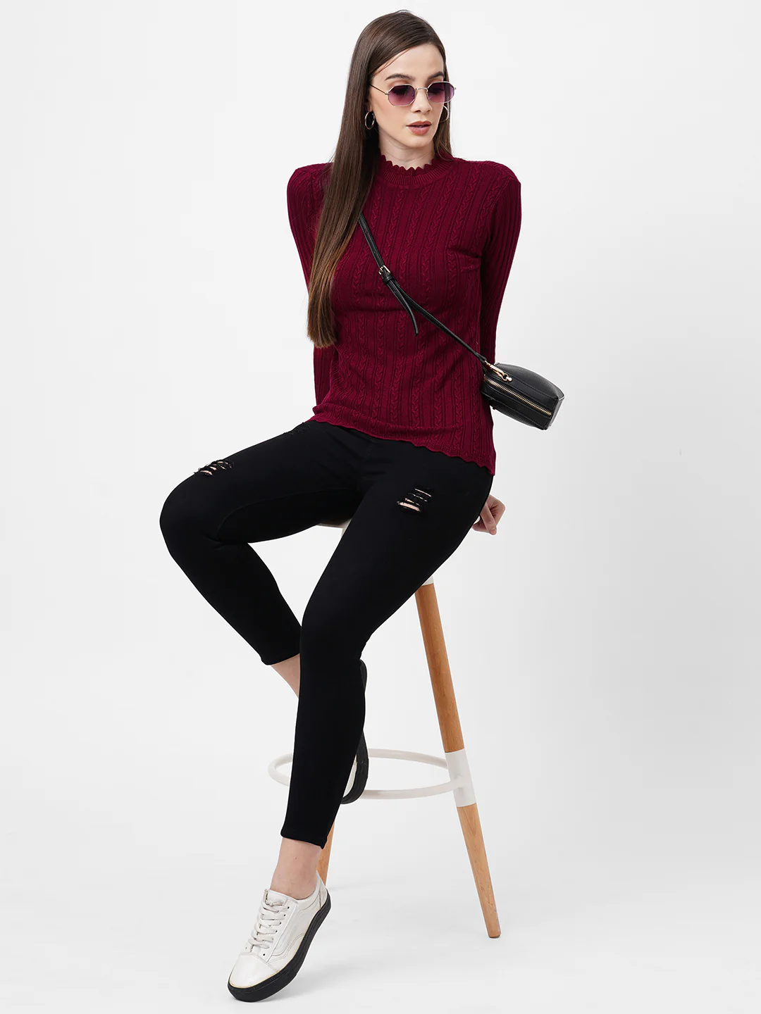 Women Maroon Winter Sweater