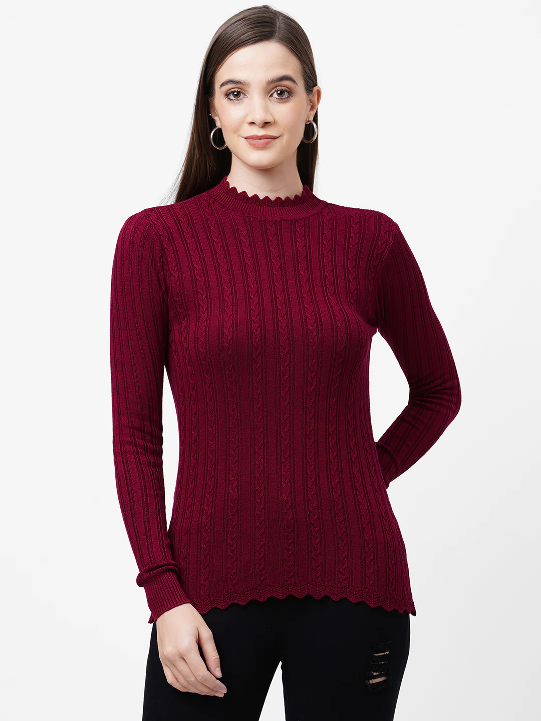 Women Maroon Winter Sweater - Image 2