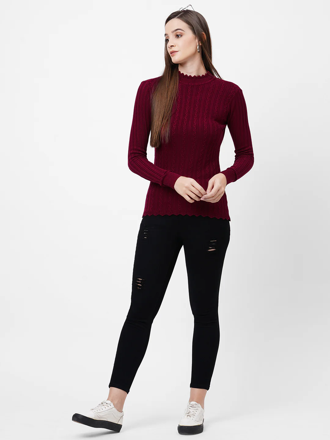 Women Maroon Winter Sweater - Image 4