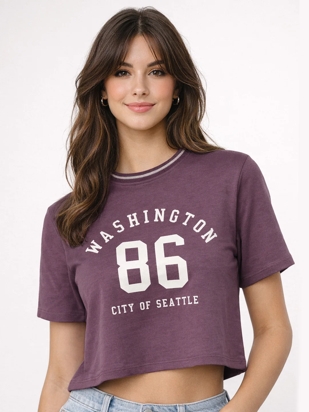 Women Mauve Graphic Crop Tees - Image 2