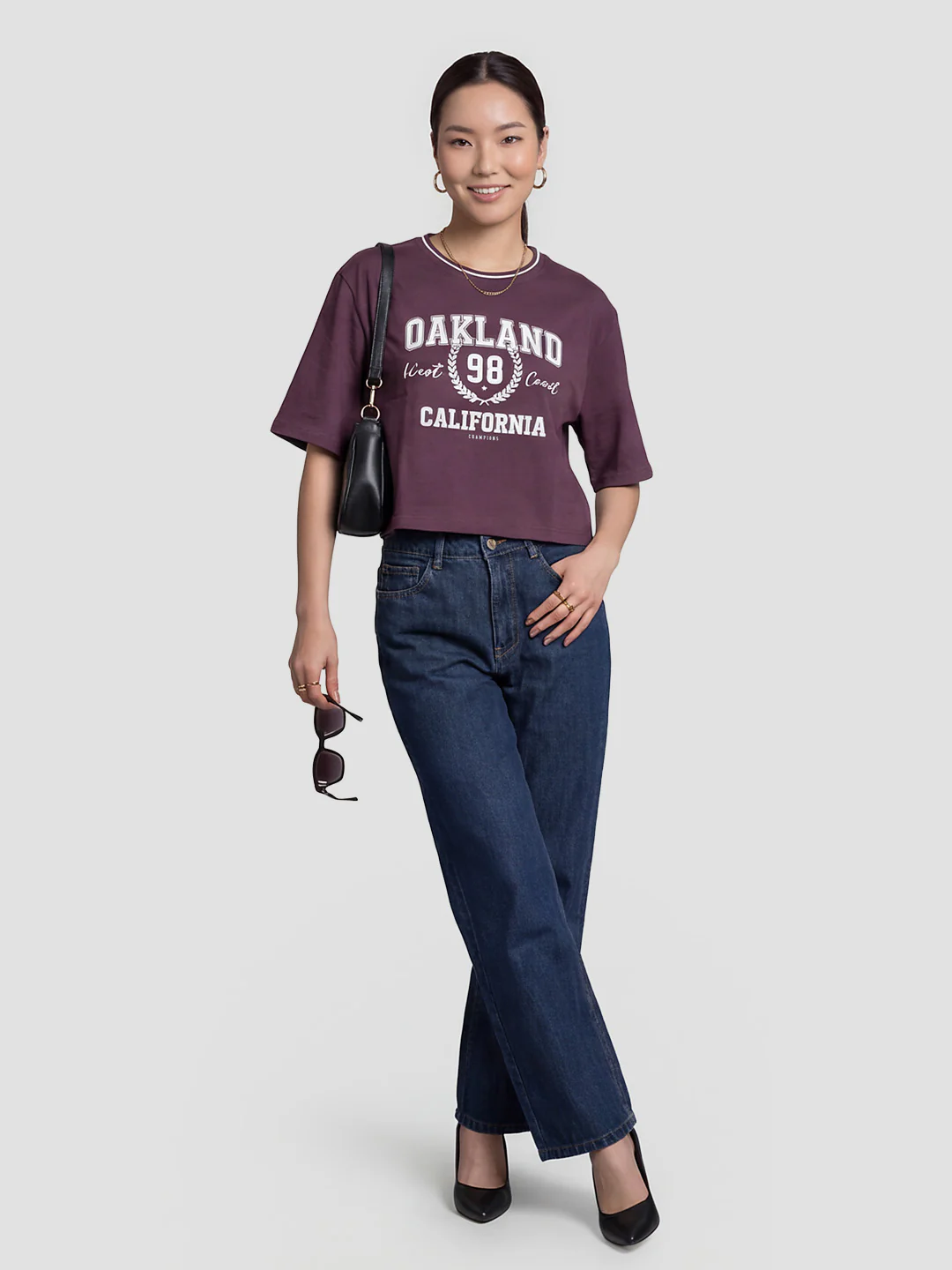 Women Mauve Graphic Print Crop Tees