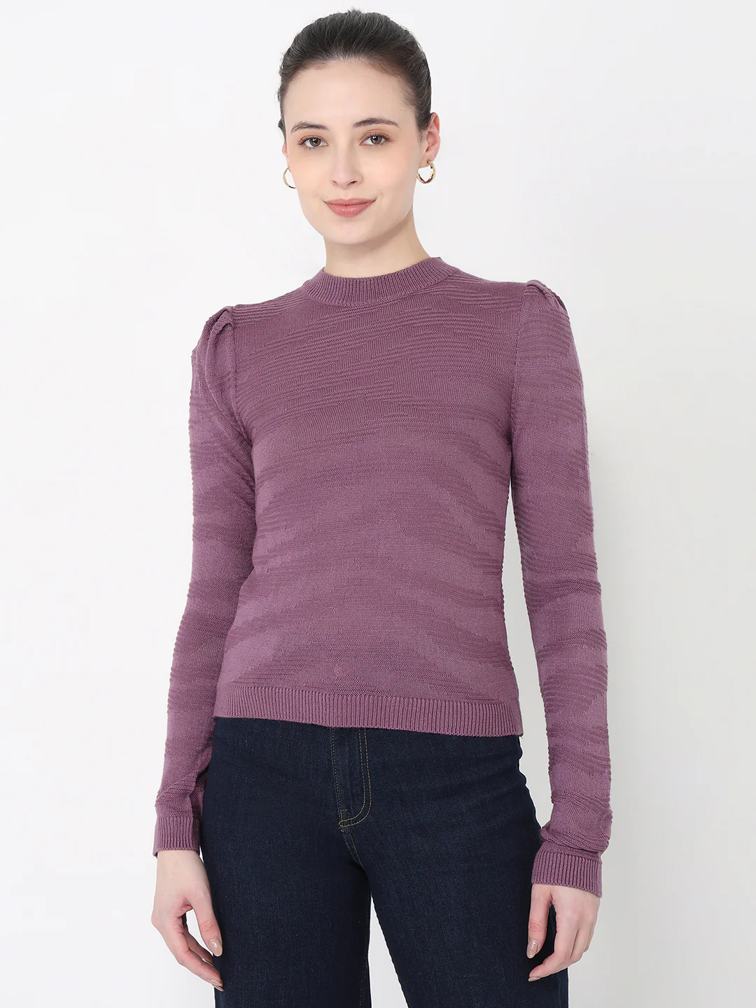 Women Mauve Slim Fit Flat Knit - Image 2