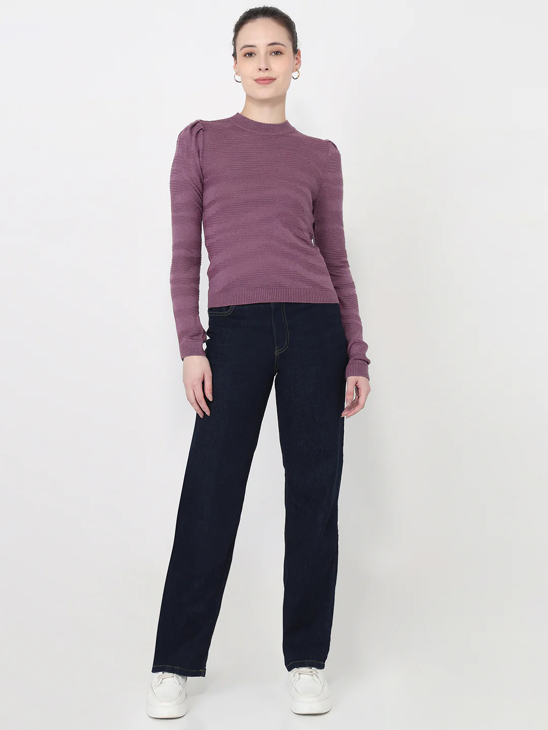 Women Mauve Slim Fit Flat Knit - Image 4