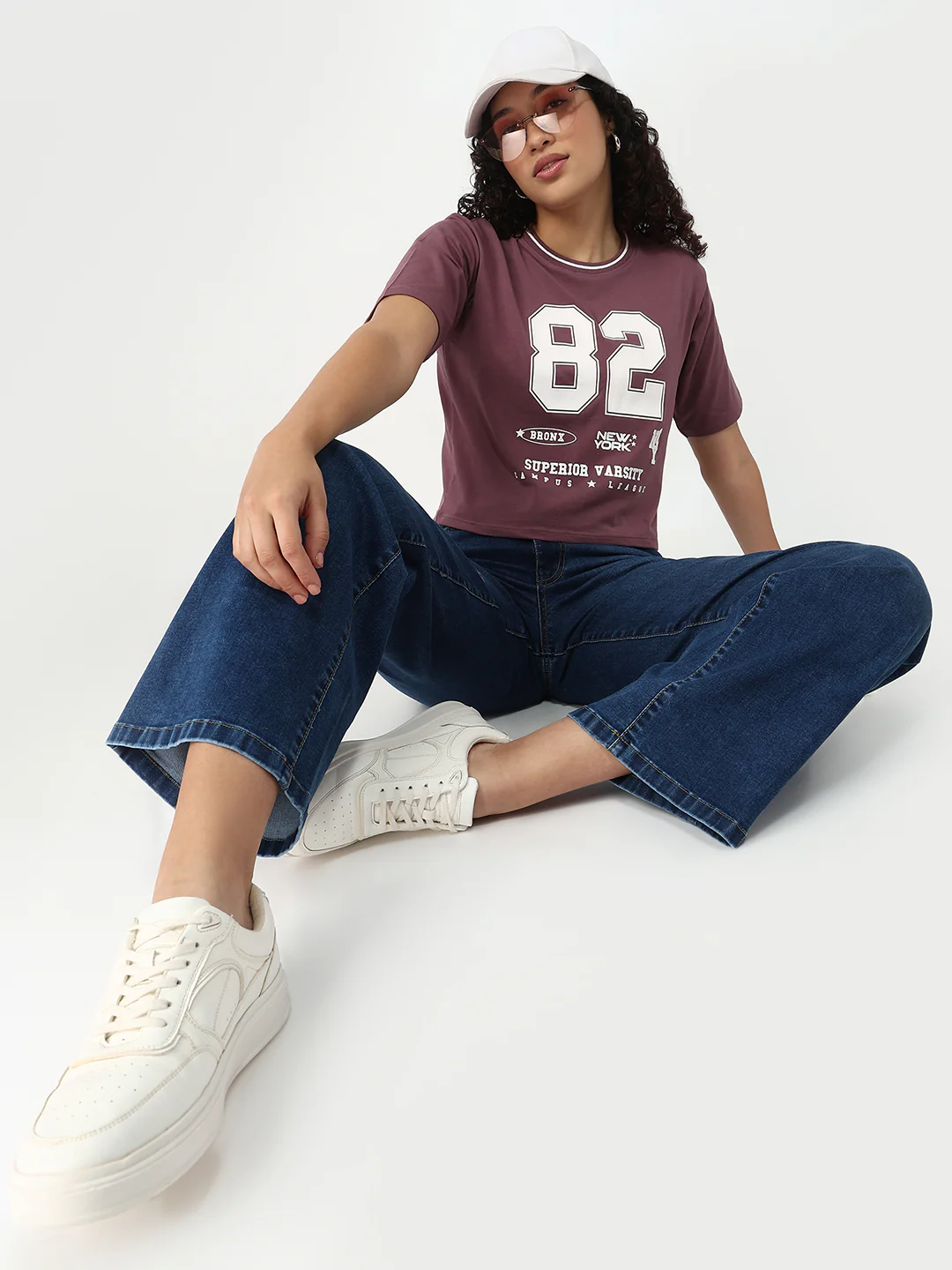 Women Mauve Slim Fit Graphic Crop T-Shirt