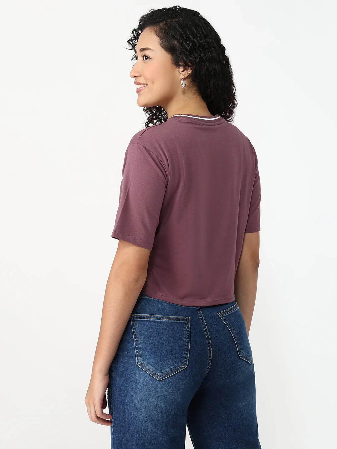 Women Mauve Slim Fit Graphic Crop T-Shirt - Image 3