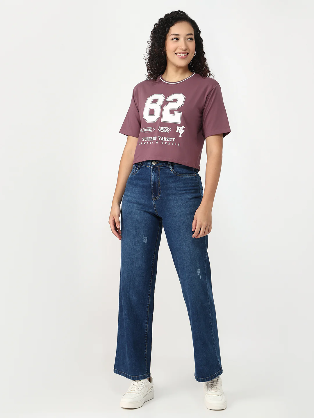 Women Mauve Slim Fit Graphic Crop T-Shirt - Image 4
