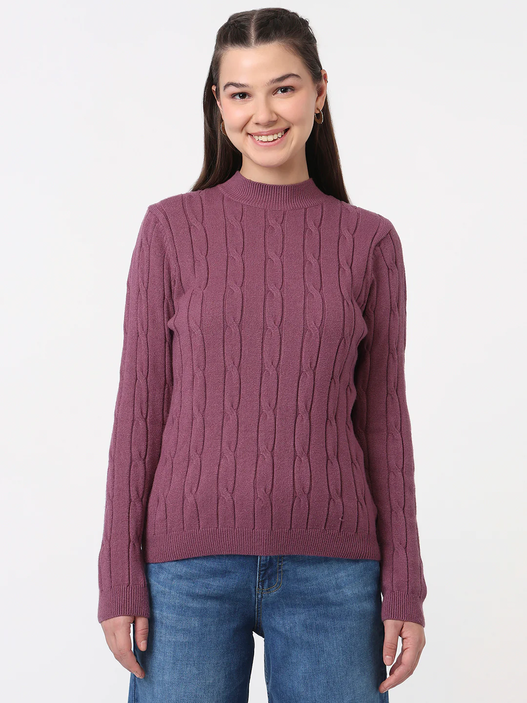 Women Mauve Slim Fit Sweater - Image 2