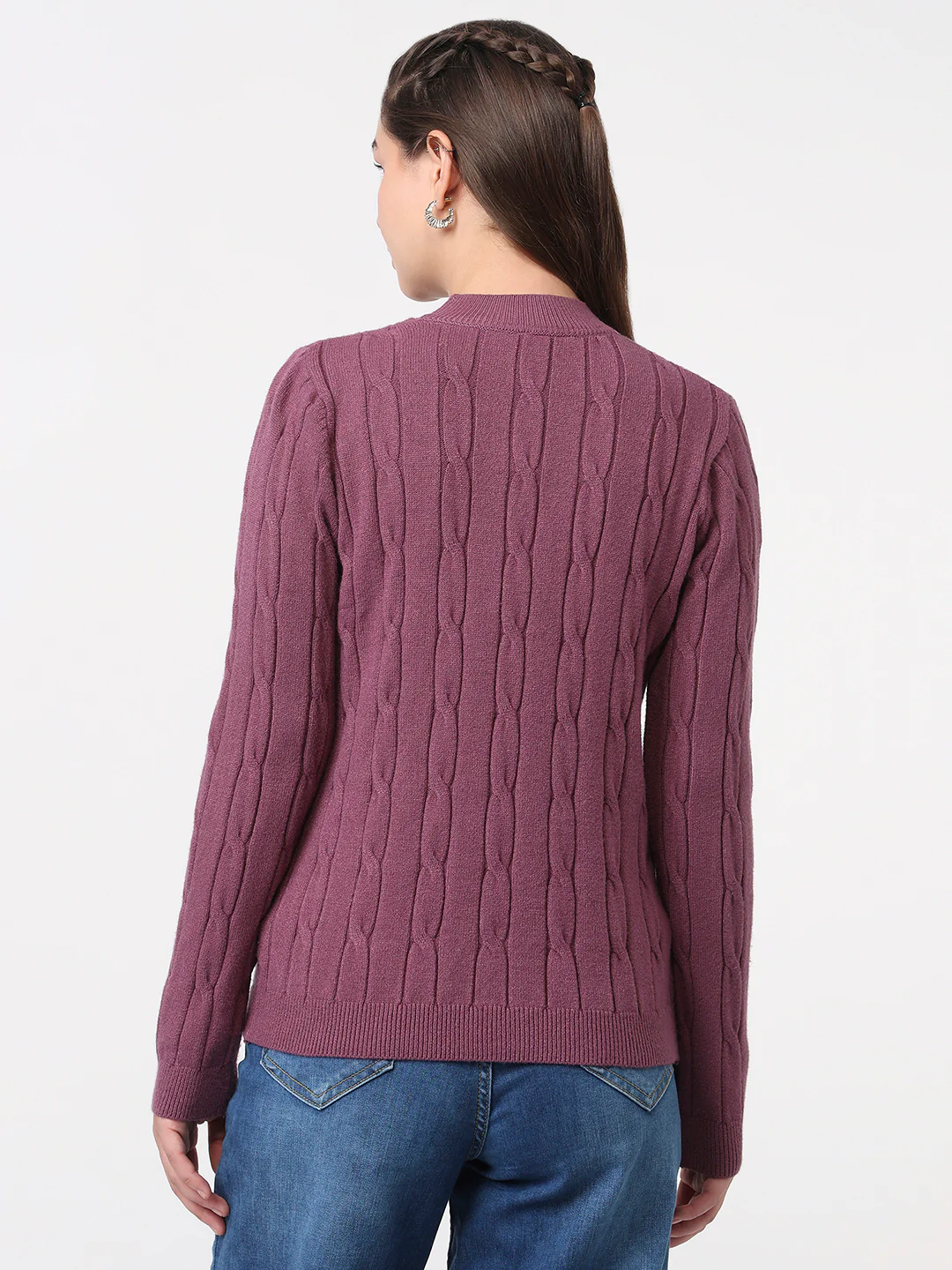 Women Mauve Slim Fit Sweater - Image 3