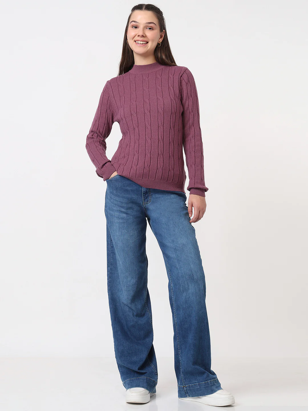 Women Mauve Slim Fit Sweater - Image 4