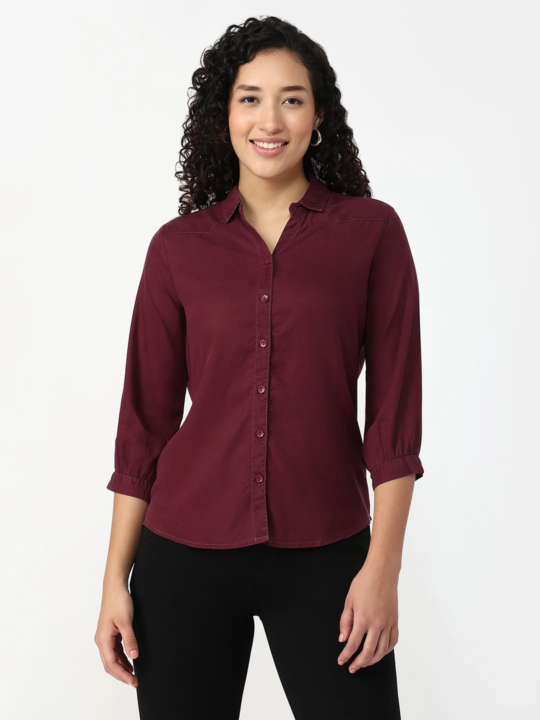 Women Mauve Slim Shirt - Image 2