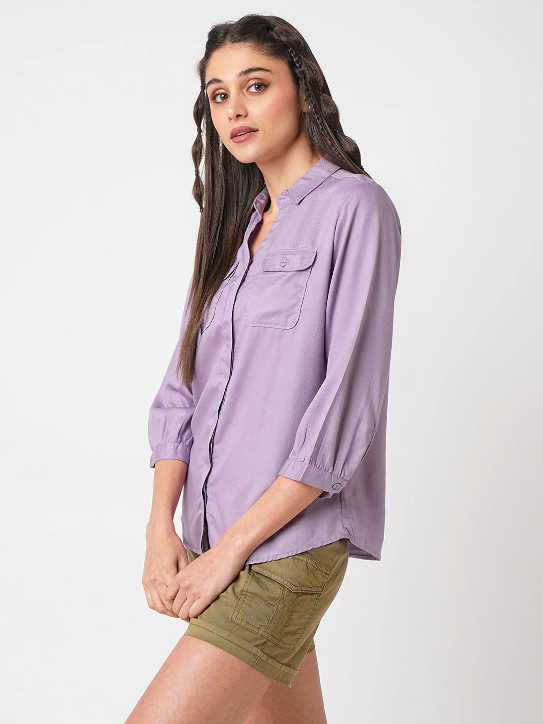 Women Mauve Solid Shirt - Image 6