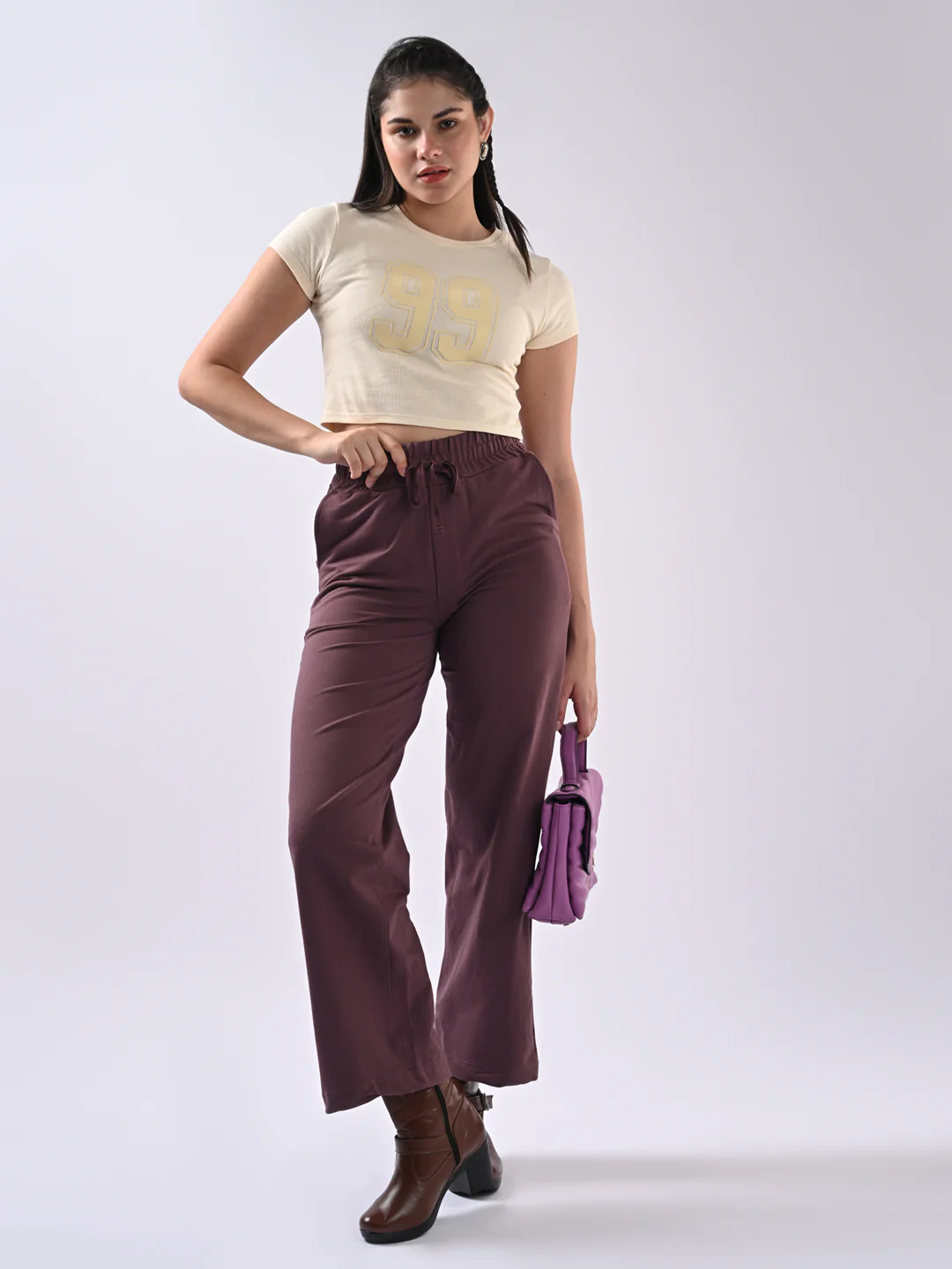 Women Mauve Wide Leg Joggers
