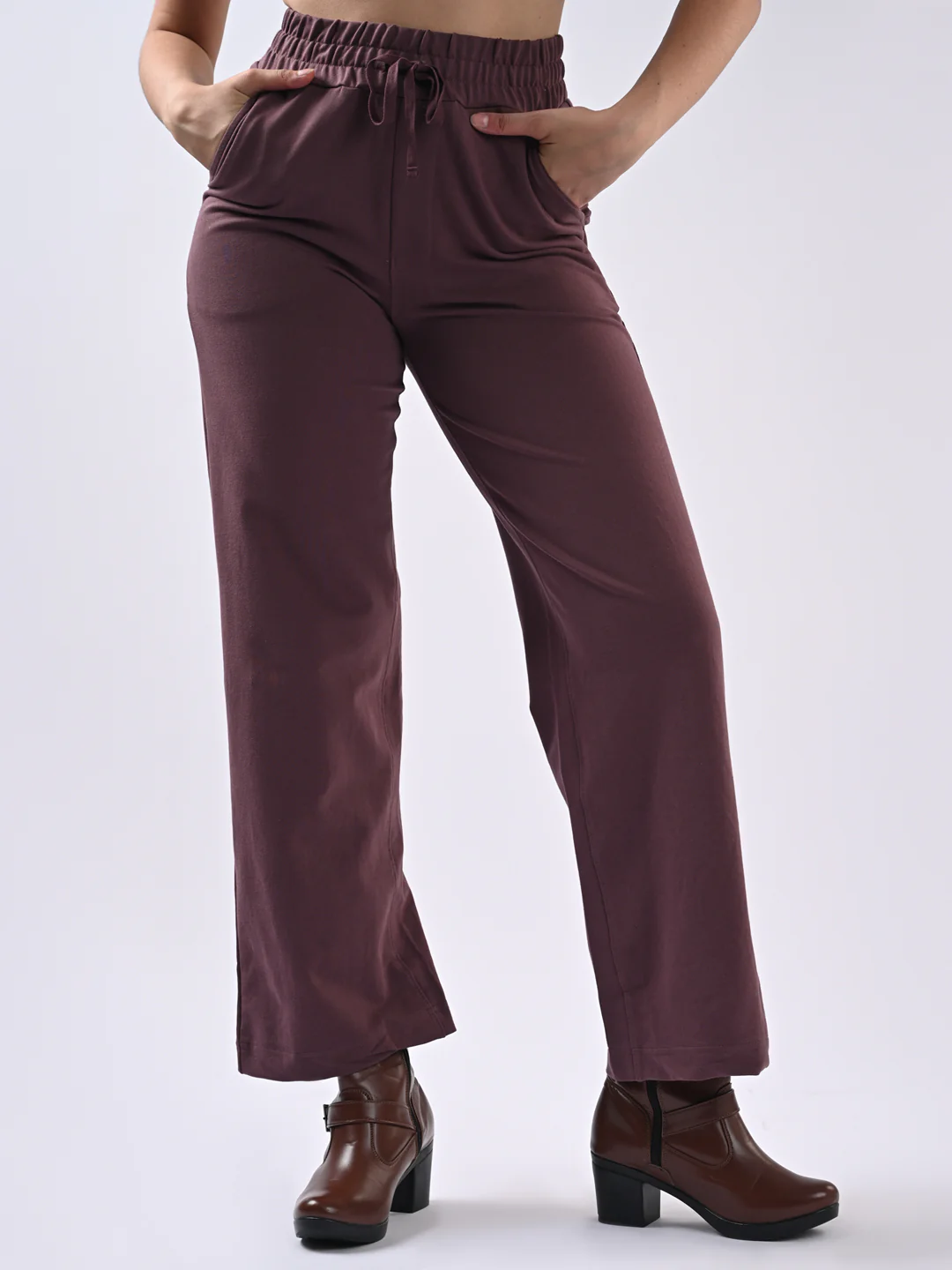 Women Mauve Wide Leg Joggers - Image 2