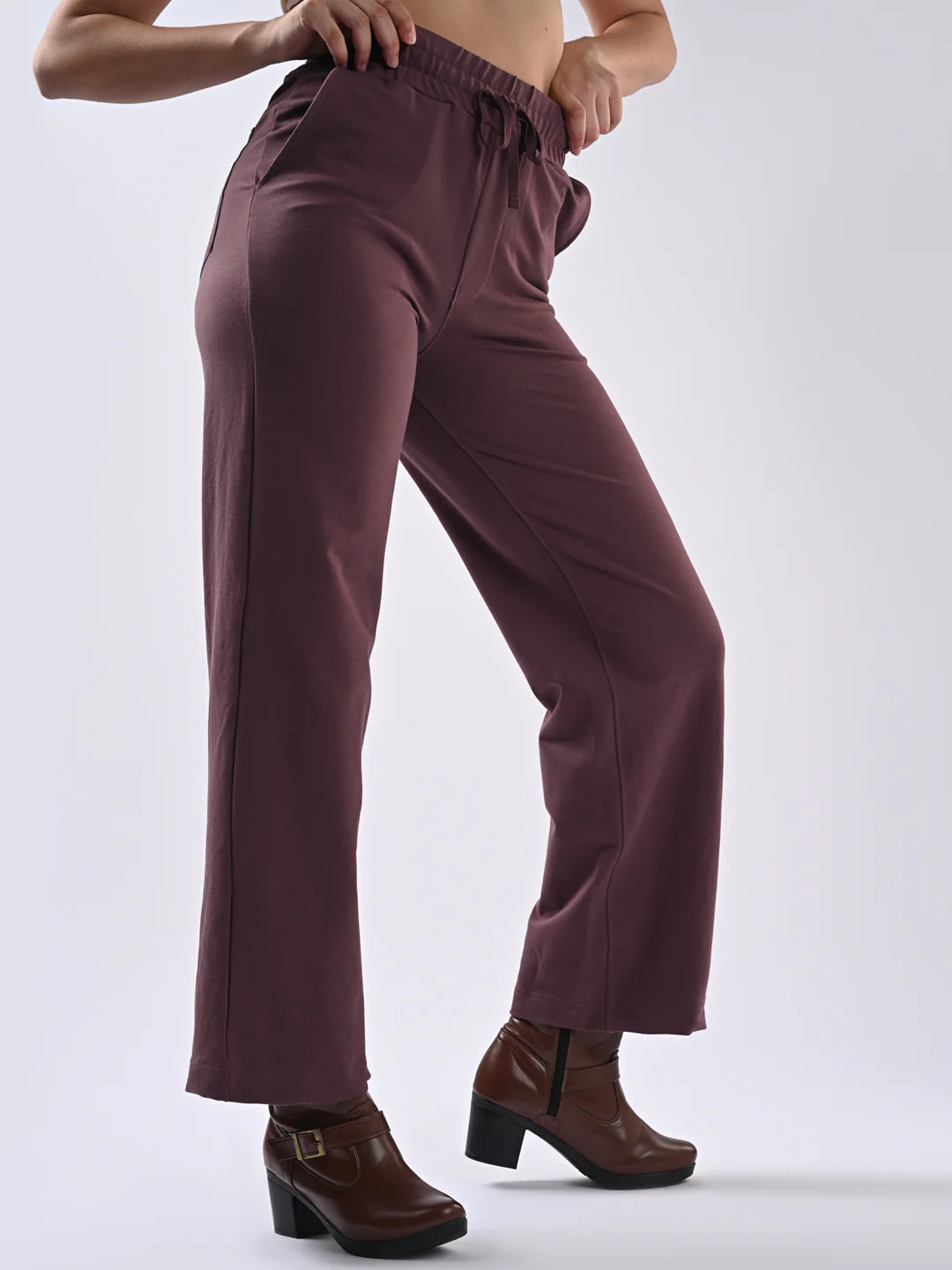 Women Mauve Wide Leg Joggers - Image 4
