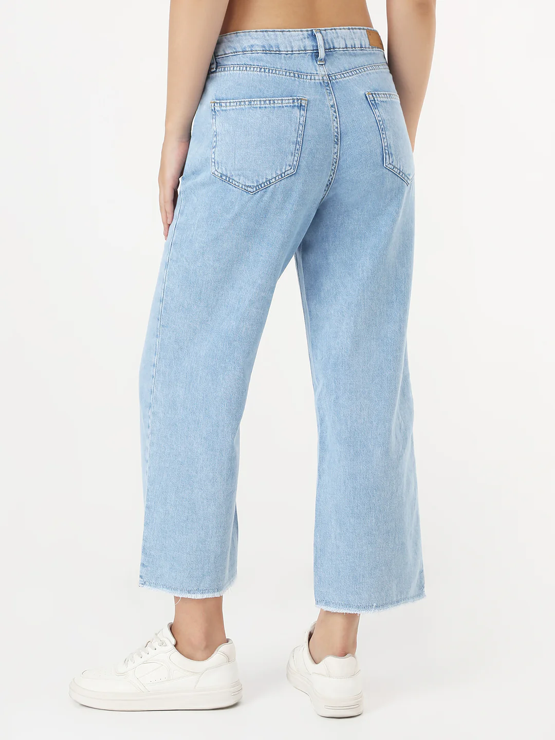 Women Medium Blue Crop Wide Leg Jeans - Image 3
